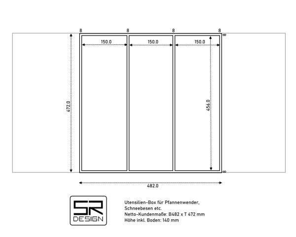 Utensilien-Box mit 3-Facheinteilung. Für Schublade #3. Einzelanfertigung. Eiche.