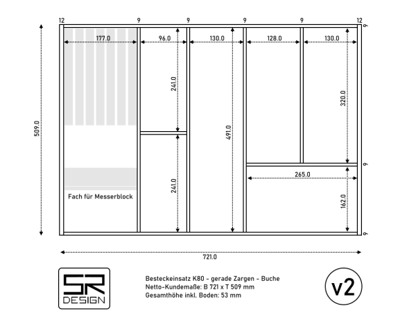 Mehrzweckeinsatz K80 für gerade Zargen. Einzelanfertigung SL002.v2. Buche.