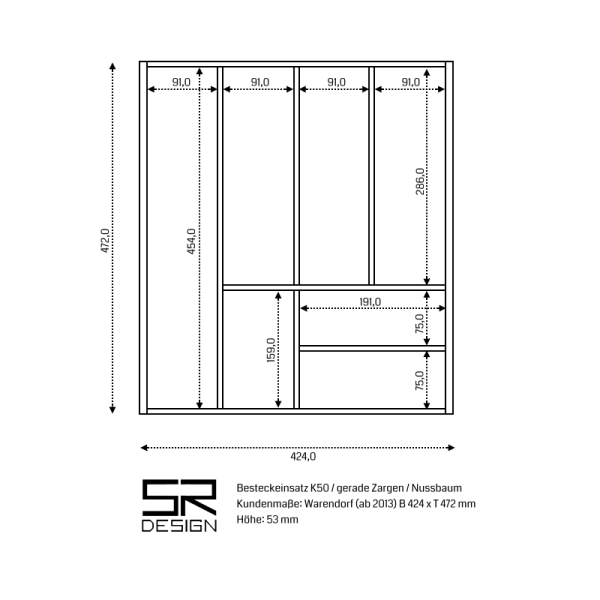 Besteckeinsatz K50 für Warendorf Küchen (ab 2013) Nussbaum