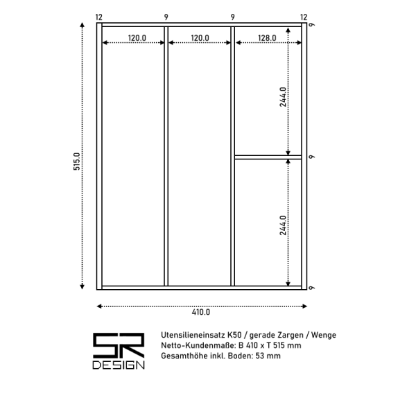 Utensilieneinsatz K50 für gerade Zargen. Einzelanfertigung. Wenge.