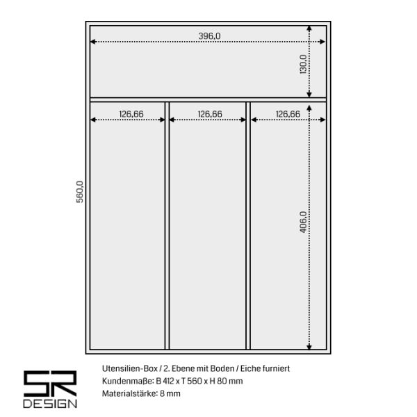 Utensilien-Box für gerade Zargen. [S3.2] Zweite Ebene mit Boden. Eiche furniert.