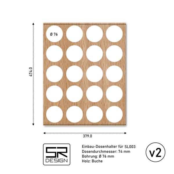 Einbau-Gewürzdosenhalter für 20 Dosen. Einzelanfertigung für SL003. Buche.